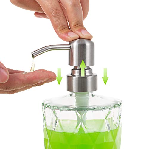 bonris Diamond Design Soap Dispense with 304 Rust Proof Stainless Steel Pump Glass Soap Dispenser Kitchen Soap Dispenser Bathroom Soap Dispenser Great for Essential Oils, Lotions, Liquid Soaps - Thumbnail 2