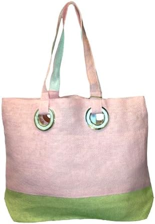 Extra Large Straw Look Beach Tote Bag - W19" D6" H16" (Pink)