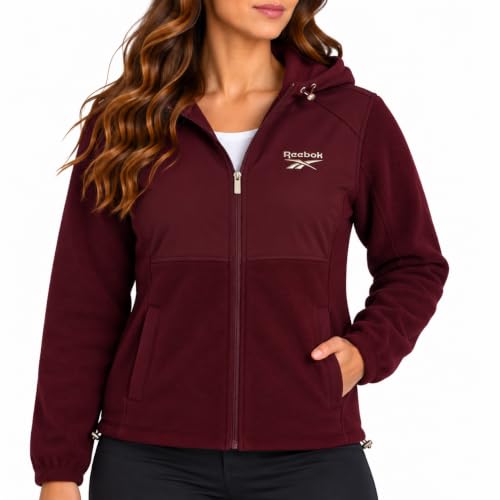Reebok Womens Fleece Jacket, Midweight Zip Up Hooded Coat with Pockets at Amazon