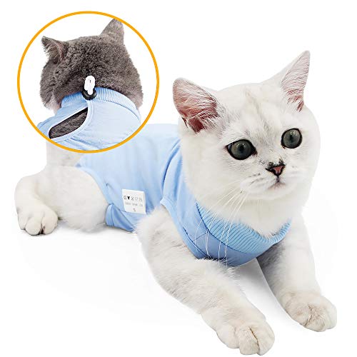 oUUoNNo Cat Wound Surgery Recovery Suit for Abdominal Wounds or Skin Diseases, After Surgery Wear, Pajama Suit, E-Collar Alternative for Cats and Dogs… (L, Blue)