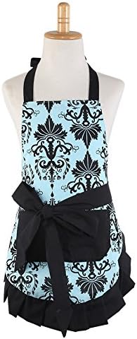 Cotton Fabric Women's Apron with 2 Pockets-Extra Long Ties, Home Baking or Kitchen Cooking, Graceful and Flirty, Blue Style-Leeotia