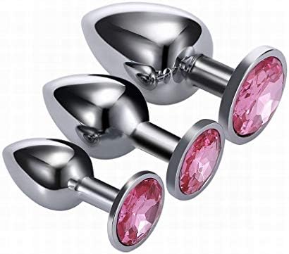 Renzj 3Pcs/Size Stainless Steel Plug Anale Diamonds Design for Beginner(Pink)