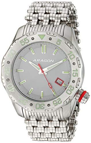 Correa automática de acero inoxidable para hombre Aragon Sea Charger, plateado, 24 relojes casuales (modelo: A082GRY)