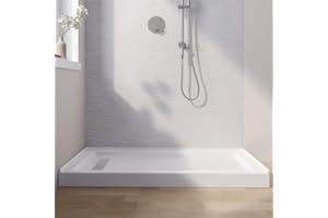 MORVANO Shower Base 32'' Wx 60'' Lx 3'' H with Left Drain Removable Stainless Cover,Shower Pan Kit Non-Slip in White