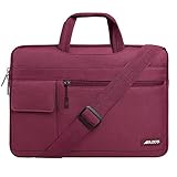 MOSISO Laptop Shoulder Bag Compatible with 13-13.3 inch MacBook Pro, MacBook Air, Notebook Computer, Protective Polyester Flapover Messenger Briefcase Carrying Handbag Sleeve Case Cover, Wine Red