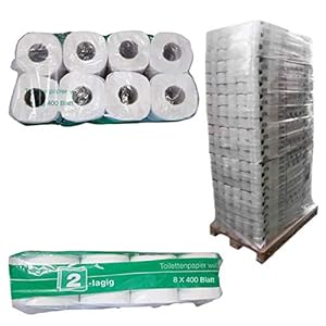 Pallet toiletpapier, grote verpakking 2 lagen, kleine rollen, wc-papier, natuurlijk wit, 250 vellen per rol, 33 x 64…