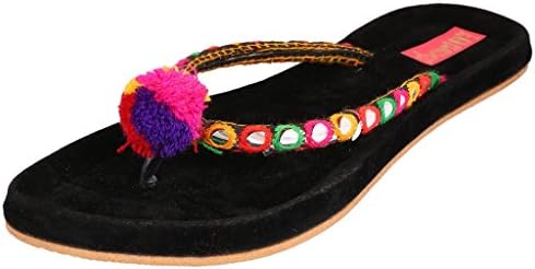 Footrendz Women's Ethnic Pom-Pom Suede Flats