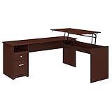Bush Furniture Cabot 72W 3 Position L Shaped Sit to Stand Desk in Harvest Cherry