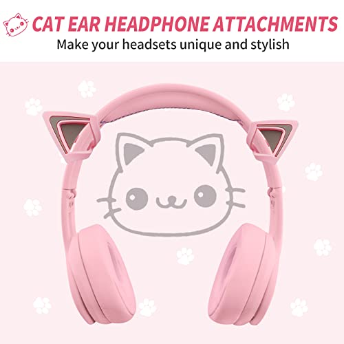 WeThinkeer Cute Cat Ears for Headphones, Pink Cat Ear Headphone Attachment with Adjustable