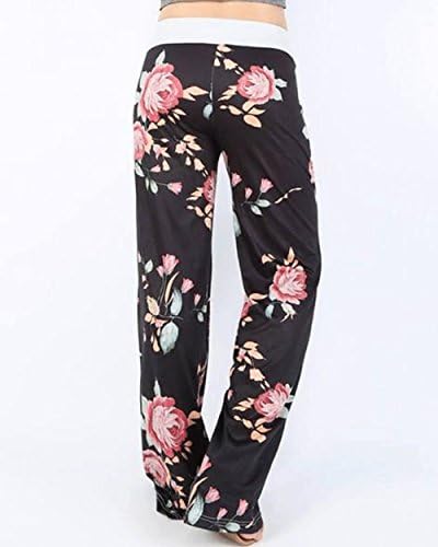 AceIce Women's Comfy Stretch Floral Print Lounge Pants Casual Drawstring Palazzo Pants Wide Leg Pajama Pants