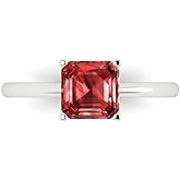 Clara Pucci 14K Solid White Gold 1.5 ctw Garnet Solitaire Ring for Women | Anniversary, Birthday Gift | 6.5mm Asscher Cut