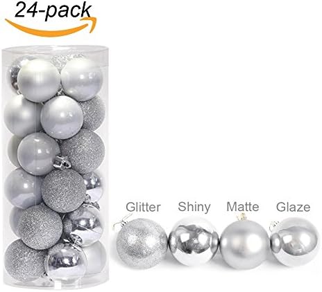 HonYea 24ct Barrel Plating Shatterproof Christmas Ball Ornaments Christmas Tree Balls Decorations Baubles for Holiday Festival Wedding Party Home Decor, 60mm/2.4",Silver