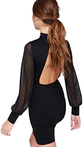 Mogra Womens Round Neck Backless Slim Party Cocktail Evening Mini Dress Black S