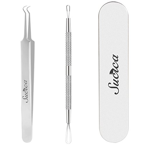 Sucica Blackhead Remover Tools Safe Blackhead Tweezer Treatment for Acne Blemish Pimple Comedone Whitehead Extractor Kit 2 PCS