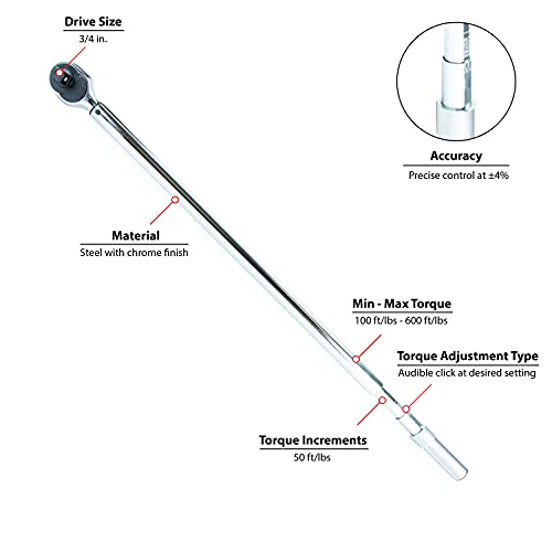 Performance Tool M204 3/4" Drive Torque Wrench with LH/RH Thread Torque Capabilities Pricepulse