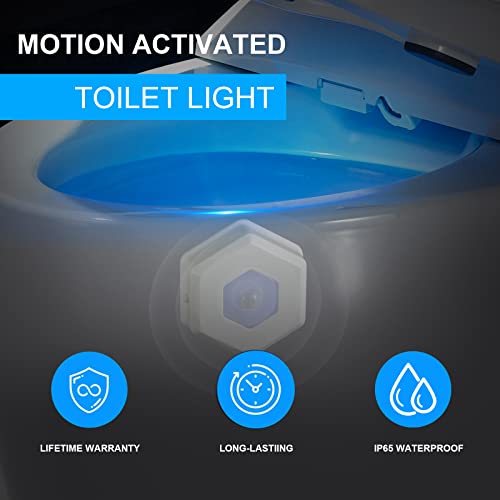 Toilet Night Light 2 Pack, Motion Sensor Activated LED Lamp, 8-Color Toilet Light up for Bathroom Decor, Kids Bathroom Set Cool Stuff (2 Pack)