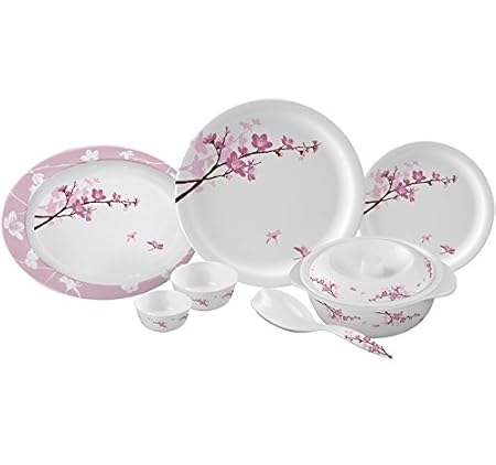 Servewell Pink Blossoms Round Dinner Set, 25-Pieces