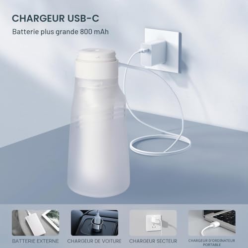 YEAHCHIC Bidet portable pour Voyage – USB-C Rechargeable, 3 Modes, 400 ML, Pulvérisateur Etanche + 2 Buses – Bidet Portable pour Bébé, Bidet pour Homme, Bidet de Voyage pour Femme