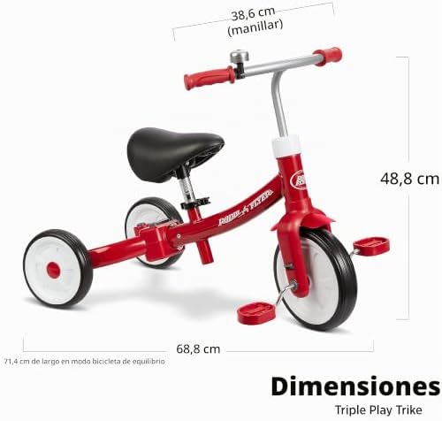 Triciclo Triple Play, Triciclo Vermelho para crianças pequenas, Bicicleta de equilíbrio e Bicicleta de Pedal para idades dos 1 aos 3 anos