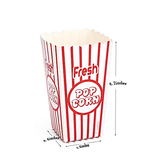 Movie Party Popcorn Boxes Food Grade - Striped Red and White - Popcorn Party Supplies for Movie Night, Theaters, Festivals, Carnival Party Theme (30boxes)