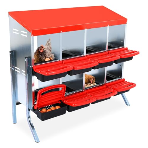 Chicken Nesting Boxes with Cleanable Pull-Out Trays - 8 Hole Metal Rollaway Nes…