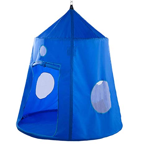 HearthSong Extra Large Nylon Family HugglePod Hangout Hanging Chair/Tent  with Quilted Floor Mat and LED Lights, 78