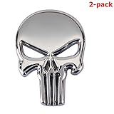 Quentacy 2-Pack Skull Punisher Emblem Badge 3D Metal Sticker Decals for Cars Trucks Motorcycle Vehicle Luggage Laptop Tablets (Silver)