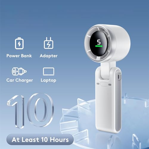 TERRIFI Portable Handheld Mini Fan with 50000 RPM - Foldable Turbo Fan, 3600mAh Type-C Rechargeable Battery, 5 Speeds, Digital Display - Ideal for Travel & Outdoor Activities for Men and Women