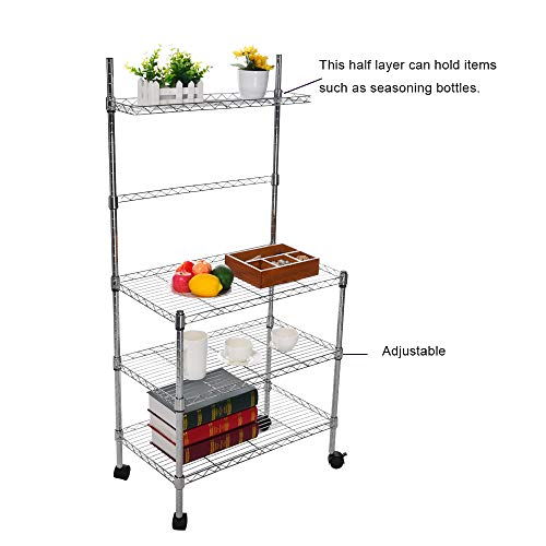 US Fast Shipment Quaanti 3-Layer Microwave Storage Rack with Wheel Storage Rack with Spice Rack,Shelving Storage Unit on Rolling Wheels,Kitchen & Dining Room Cart Storage Rack Organizer (Silver)