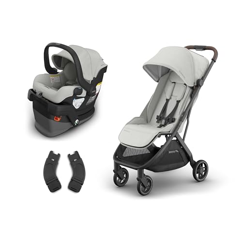UPPAbaby Travel System, Includes Minu V3 Stroller + Mesa V3 Infant Car Seat Travel System CombMIN V3 + ADAPT + MESo - Adapters, Car Seat, Base + Infant Insert Included – Savannah (Pearl Grey Jacquard)