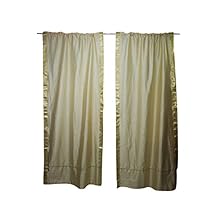 2 Indian Silk Sari Door Drapes Beige Living Room Studio Curtains 96x44