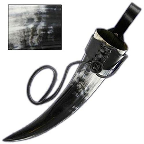 Medium Drinking Horn approx 17oz Medieval Viking Cup w/ Black Leather Holder