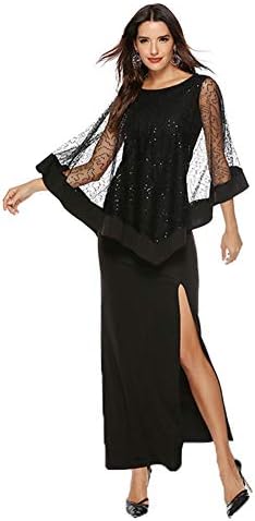 Women's Chiffon High Slit Ruched Party Cocktail Evening Long Dresses (Medium) Black