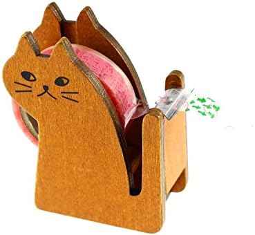 InnoDesktop Cute Wooden Cat Kitten Desktop Tape Dispenser (COFFEE)