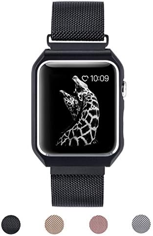 Apple Watch Band with Metal Case Cover, Mesh Milanese Loop Bracelet Strap Replacement Watchbands iWatch Band for Apple Watch Series 2(2016) Series 1 Nike+ Sport and Edition 42MM