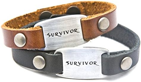 Dillon Rogers " Survivor " - Men's Leather bracelet with metal I.D. style charm - Black