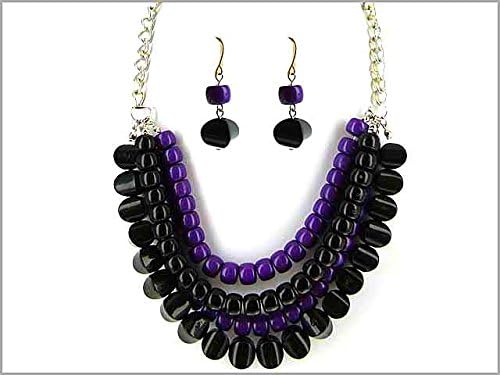 Ladies Game Day "Team Spirit Colors" Chunky Jewelry Necklace and Earring Set (Purple & Black)