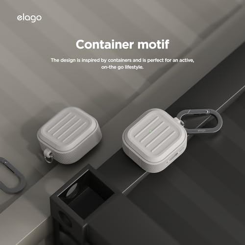 elago Armor Case Compatible with AirPods 4 Case - Compatible with AirPods 4 Case, Carabiner Included, Supports Wireless Charging, Total Protection (Stone)
