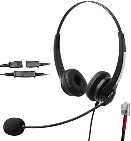Voistek A2S20NPKXT Dual Ear Call Center Telephone Headset with Noise Canceling Microphone + Quick Disconnect for Grandstream GXP14XX GXP2140 GXV3275 Yealink SIP-T19P T48G Snom 320 870 Panasonic KX-T Series Avaya Cisco Altigen Cortelco &amp; Huawei Office IP Phones