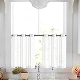 Kitchen Tier Curtains 24 inch White Tier Curtains for Bathroom Striped Cafe Curtains Sheer Small Curtains Grommet Top, 2 Panels
