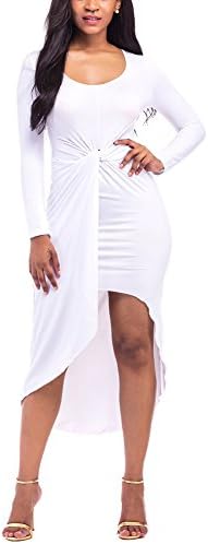 Womens Sexy Long Sleeve Slim Wrap Solid Bodycon Midi Dress