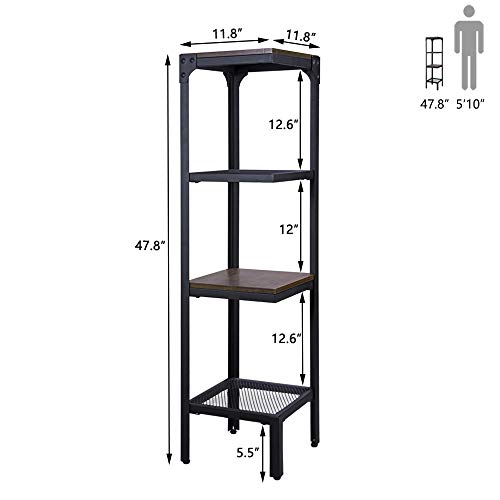 FIVEGIVEN Retro Corner Shelf 4 Tier Narrow Standing Bookcase Industrial for Home Office Espresso - Thumbnail 6