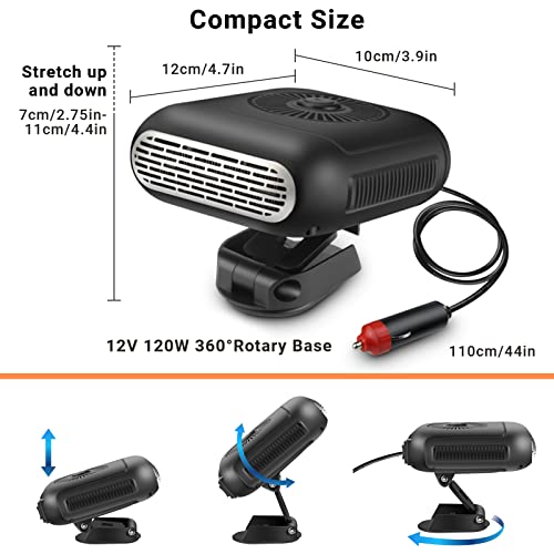 Portable Car Heater, 12V 120W Heater for Car That Plugs Into Cigarette