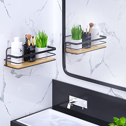 Bestdon Shower Caddy No Drilling Black Self Adhesive Shower Basket Shower Caddy Shower Caddy Wall Shelf Bathroom Living Room Bamboo Metal