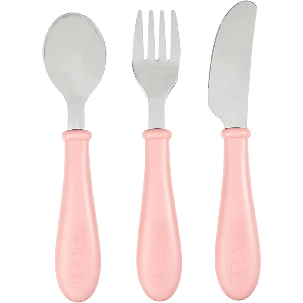 Béaba Set de 3 couverts inox old pink
