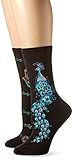 K. Bell Women's 2 Pack Novelty Crew Socks, Peacock and Hamsa,9-11