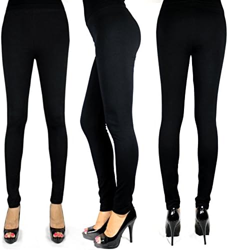 The Elixir Fall Winter Basic Solid Plain Full Length Cotton Warm Leggings, Regular - Plus Size
