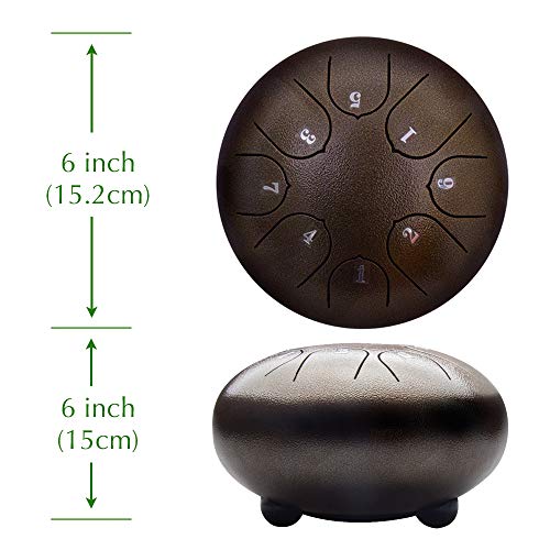 Luvay Steel Tongue Drum - 8 Notes 6 inches - Percussion Instrument - with Pouch, Book, Mallets, Finger Picks