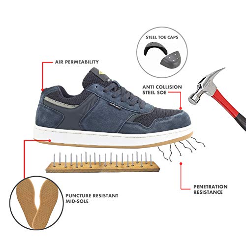 Safety Toe Athletic Shoes - Skater Style, Safety Toe Shoe Sneakers - Steel Toe Plus Slip Resistant and Electrical Hazard Resistant - Blue - Size (10)