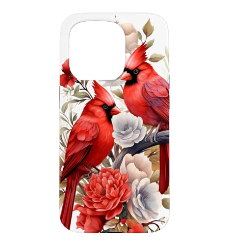 Cute Red Cardinal Bird Floral Design For Bird Lover Case for iPhone 15 Pro